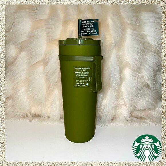 🍁 NWT 2025 Starbucks Fall Olive/Army Green Vacuum SS Cold Cup w/ Twist Straw - Picture 2 of 10